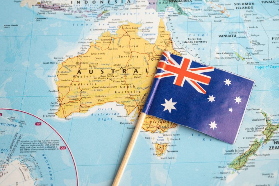 Australia flag on map